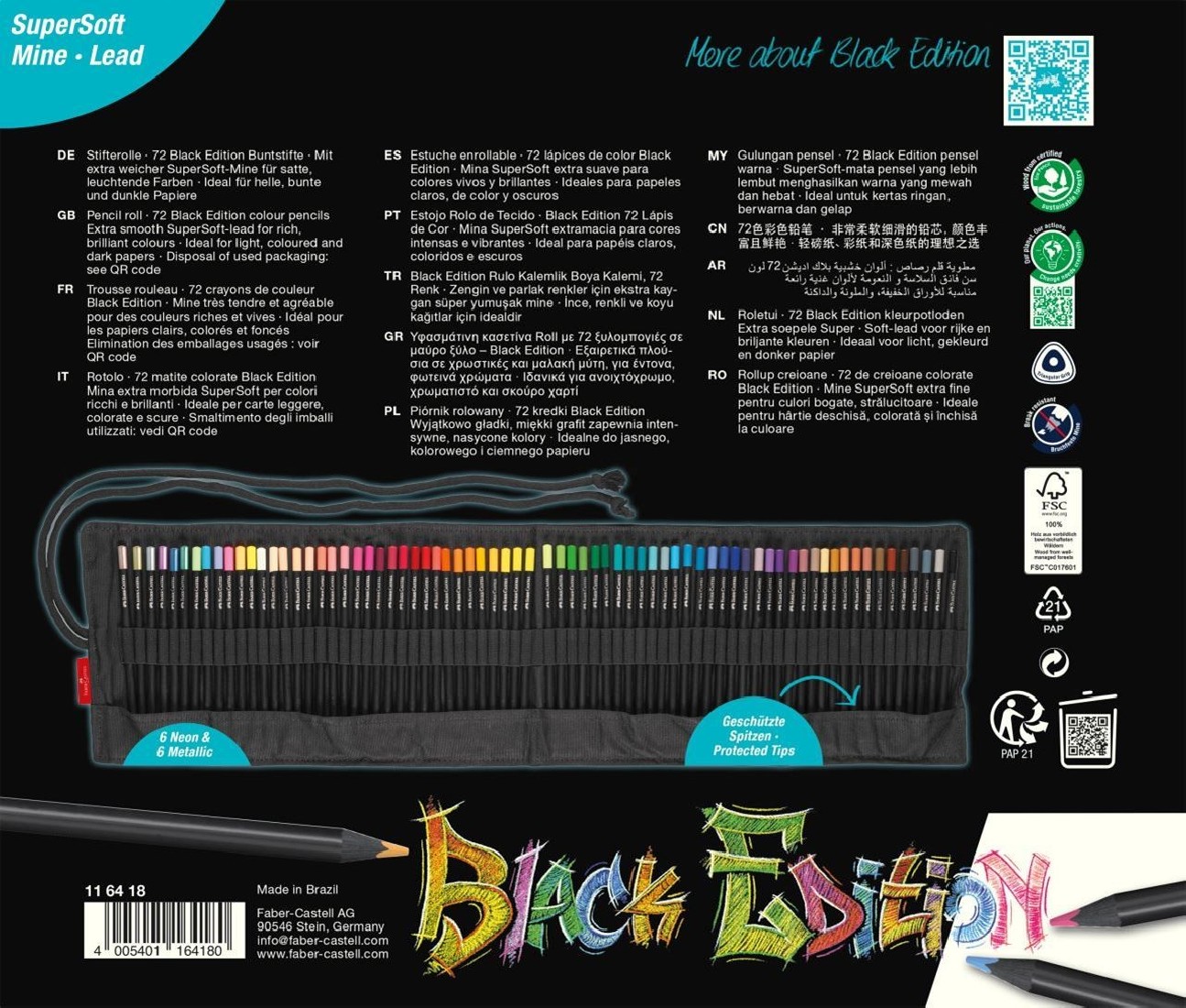Faber Castell Black Edition Colored Pencils Pencil Roll,  72pcs, 116418