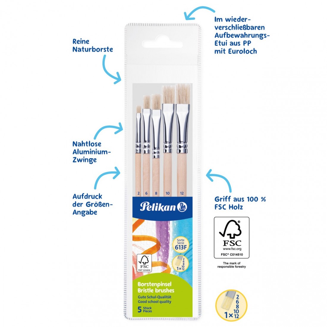 Pelikan Πινέλα Πλακέ 613F  Σετ 5 τεμαχίων 701532