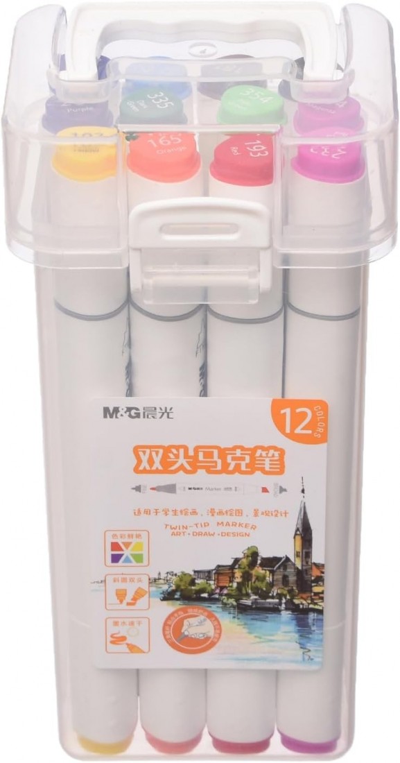 Σετ Μαρκαδόροι Εικονογράφησης με Διπλή Μύτη 12 χρωμάτων APMV09D5 M&G