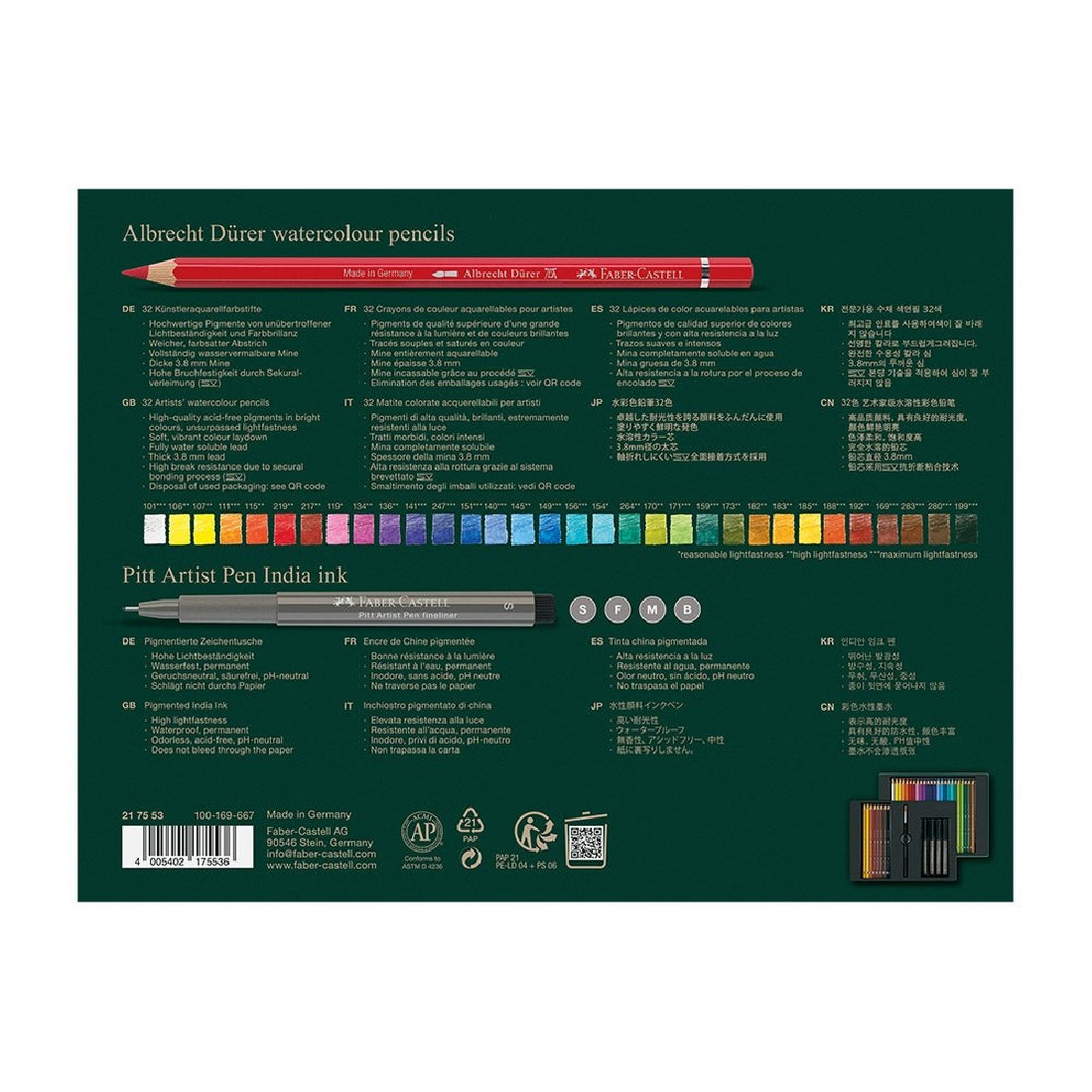 Faber Castell Albrecht Durer Watercolour Pencils plus Pitt Artist Pens Set of 45 217554