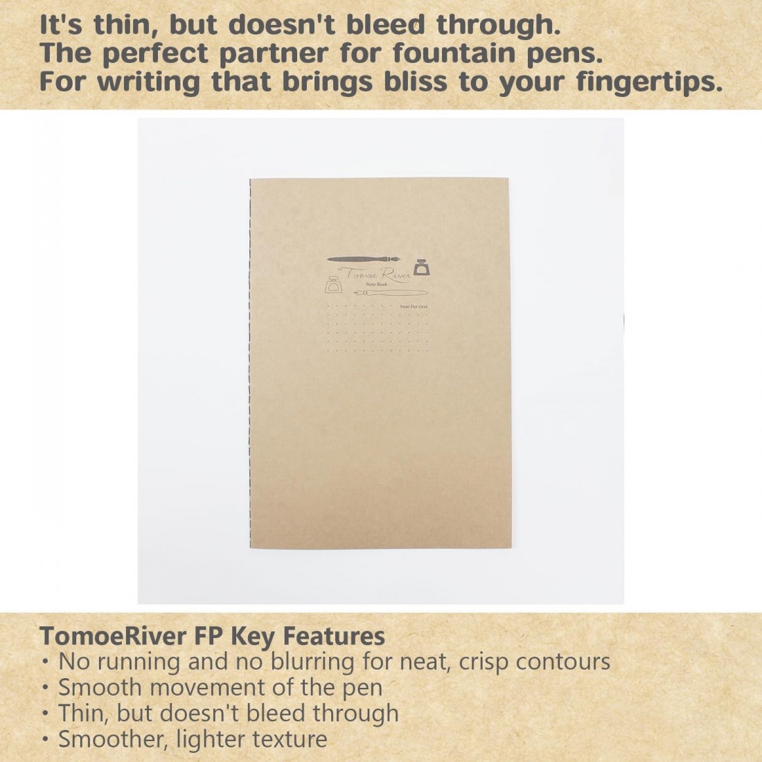 Tomoe River FP 52gsm Economy Notebook by Sanzen 14 x 21 cm (A5 Size), 5 mm Dots, White, 64 Pages (32 Sheets),  (SRS-A5M-DW)