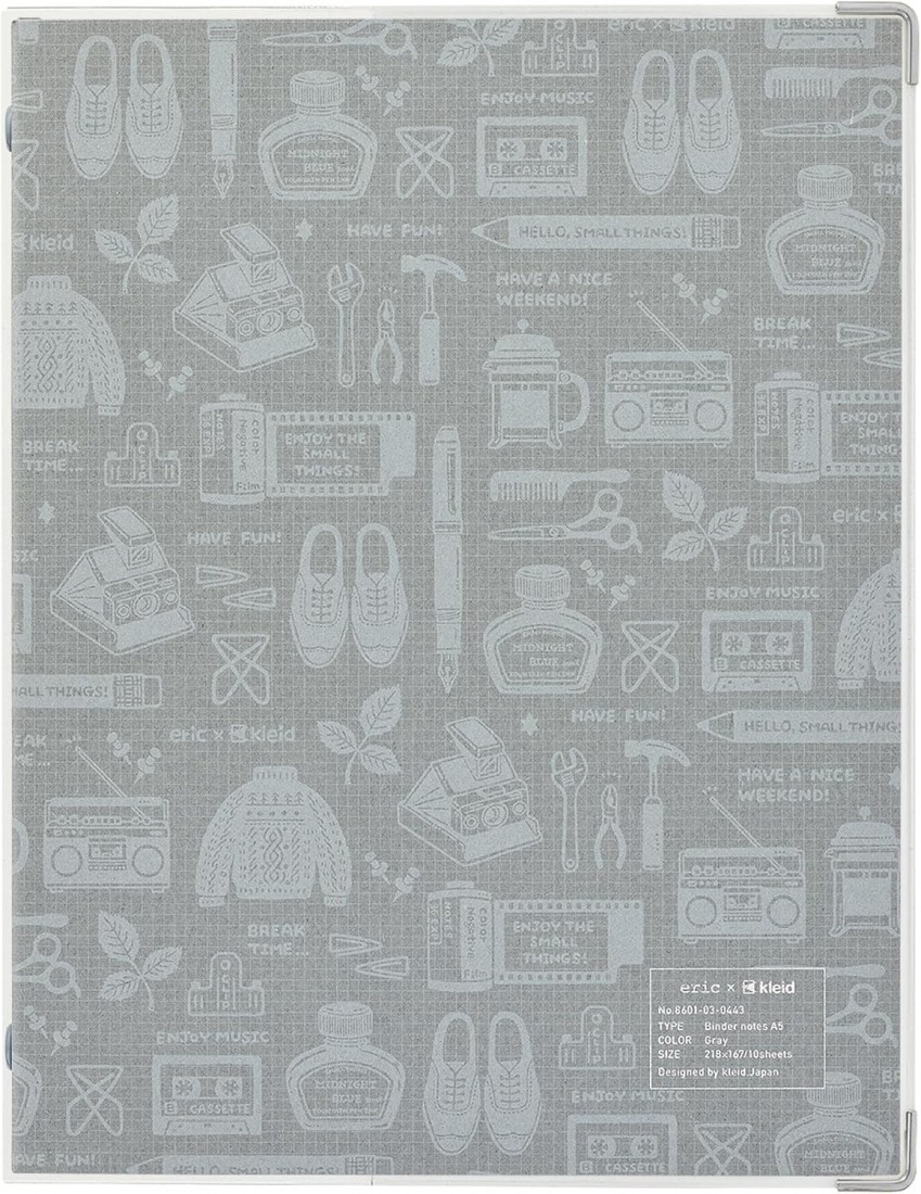 kleid binder notebook eric kleid A5 with 10 sheets of 2mm square loose leaf  8 holes gray 8601-03
