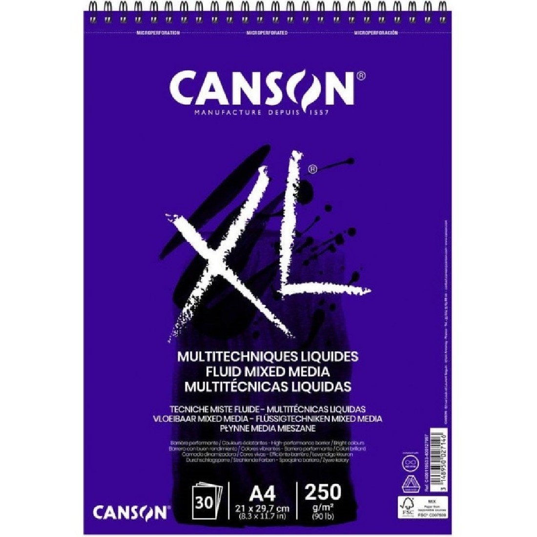 Canson XL Fluid Mixed Media Spiral Pad A4 250gr