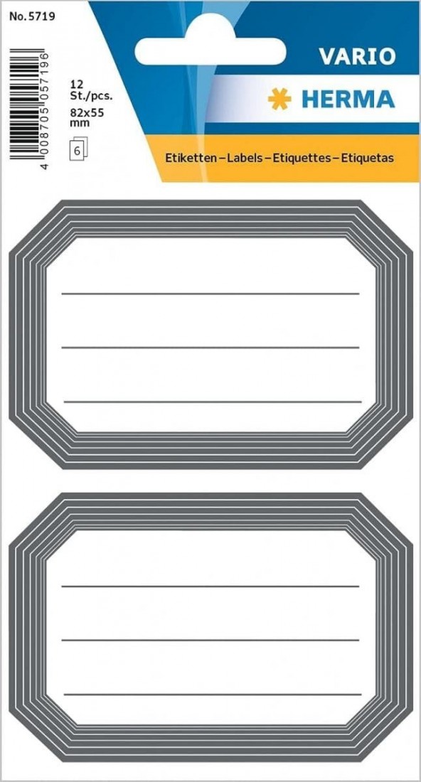 Ετικέτες Σχολικές Μαύρες Πολυγωνικές 8,2χ5,5cm 12 τμχ  5719  Vario Herma
