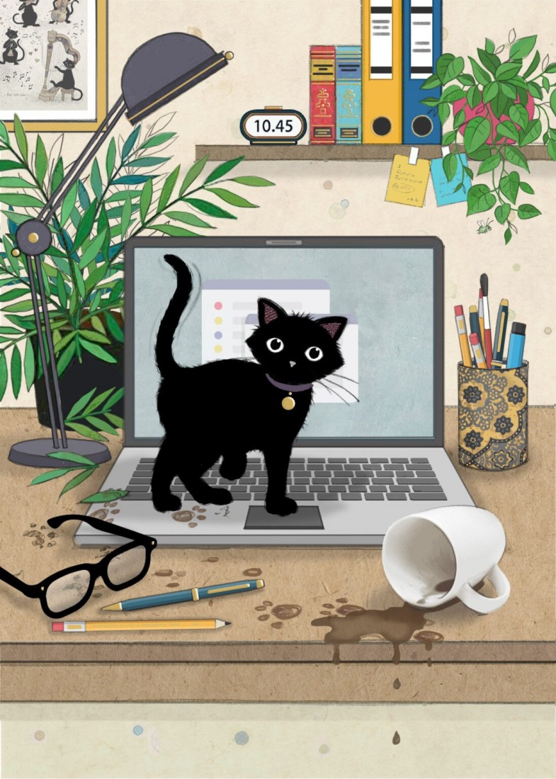 ΕΥΧΕΤΗΡΙΑ ΚΑΡΤΑ BLACK INK LAPTOP KITTY H041 BUG ART