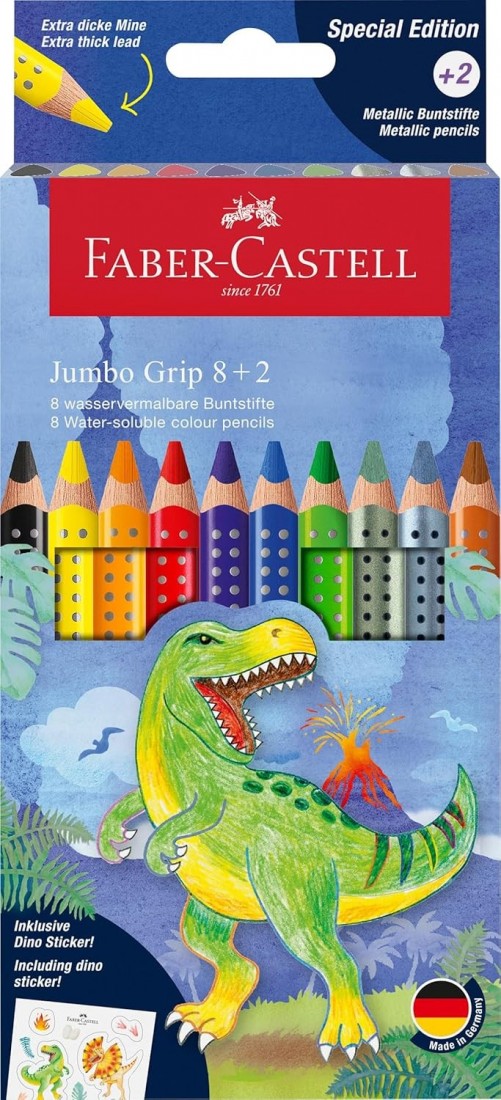Faber Castell ξυλομπογιές jumbo grip 8 and 2, special dinoaur edition 110922