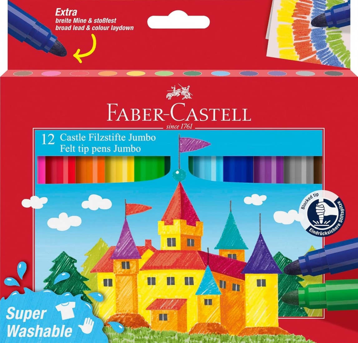 Faber Castell μαρκαδόροι 12τμχ Jumbo, super washable 154311