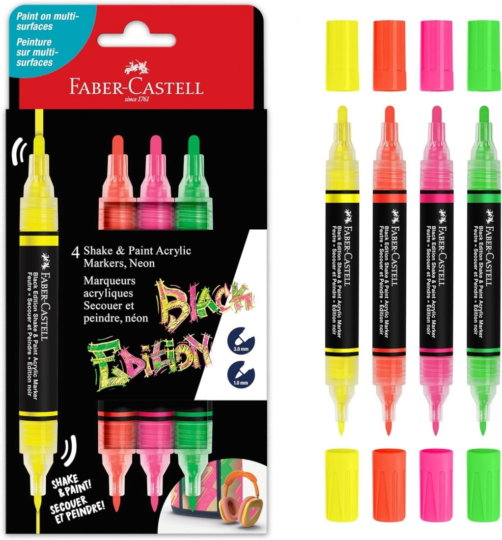 Faber  Castell Shake & Paint Acrylic Neon Markers, black edition 285505