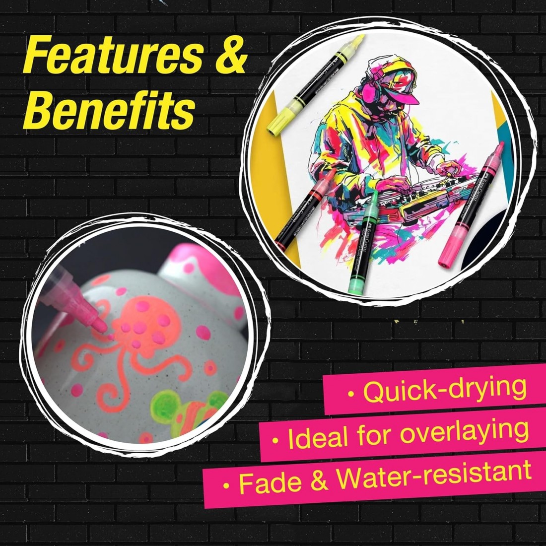 Faber  Castell Shake & Paint Acrylic Neon Markers, black edition 285505