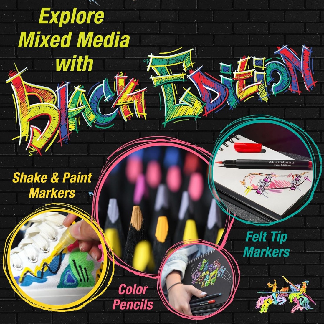 Faber  Castell Shake & Paint Acrylic Neon Markers, black edition 285505