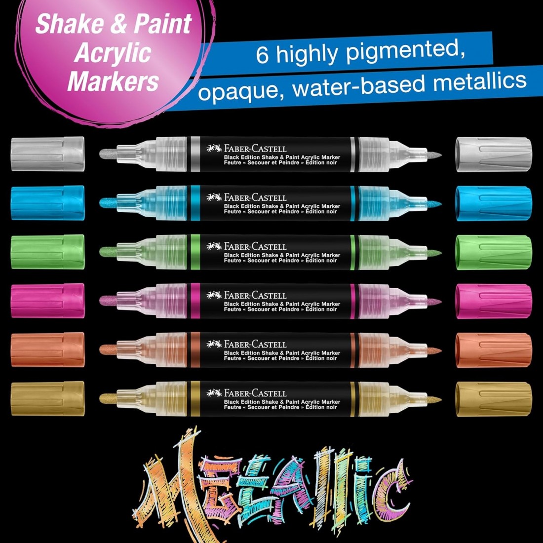 Faber Castell shake & paint 6 Acrylic Metallic Markers 285517