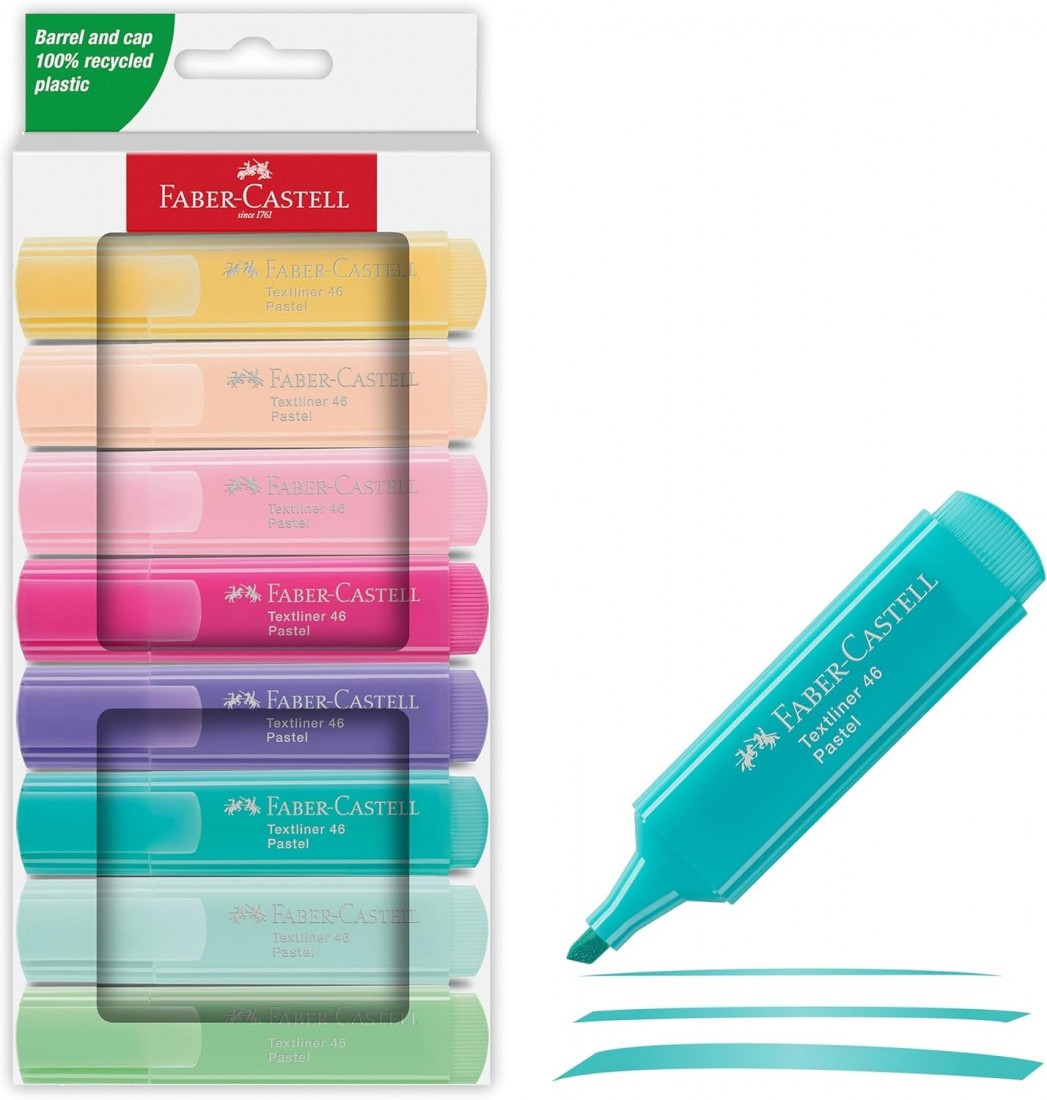 Faber Castell Highlighters, Pastel Colors - Box of 8 - 254658