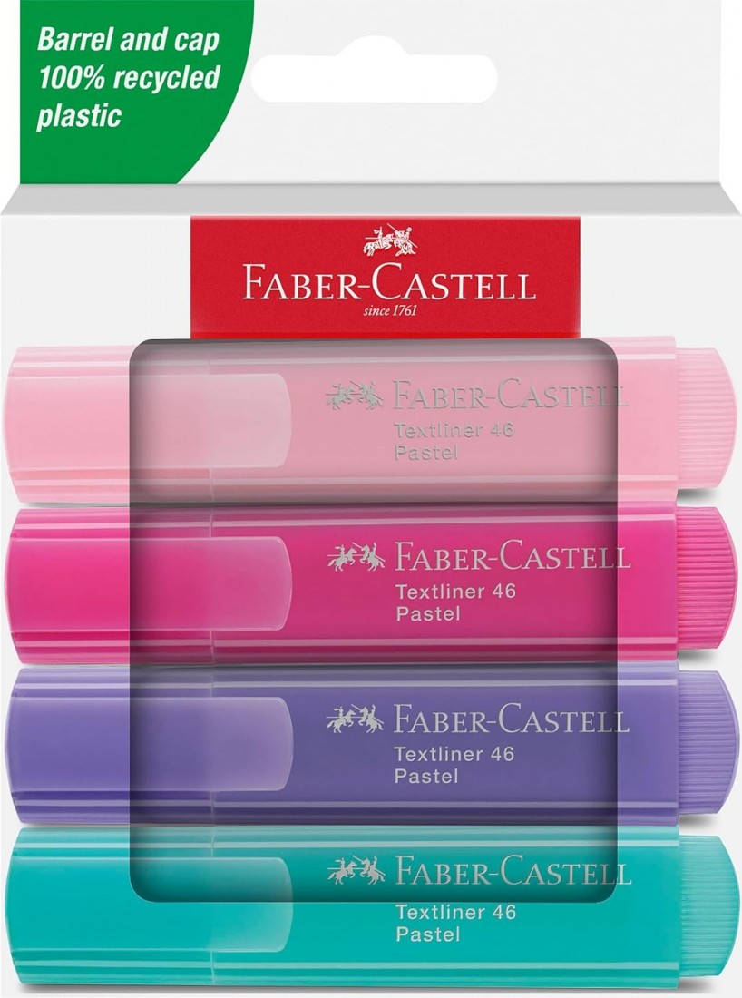 Faber Castell Highlighters, Pastel Colors - Box of 4 - 254654