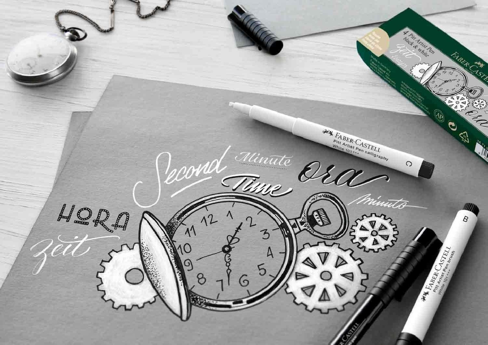 Faber Castell Art & Graphic Pitt Artist Pen Bullet Nib 1.5 India Ink Pen, White 167893