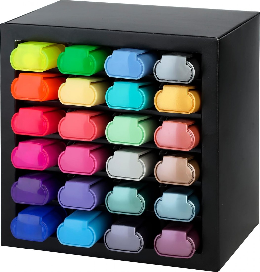 Faber Castell Highlighter Desk Set of 24pcs Chisel Tip Markers, Metallic, Neon, and Pastel Set - Thin No Bleed Highlighters 254602