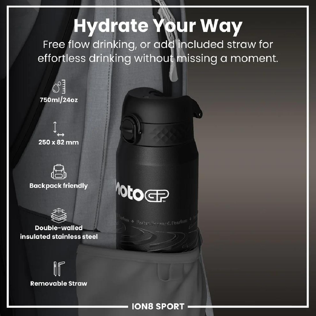 Παγούρι Μεταλλικό Θερμός με καλαμάκι 750ml MotoGP Lean ION8