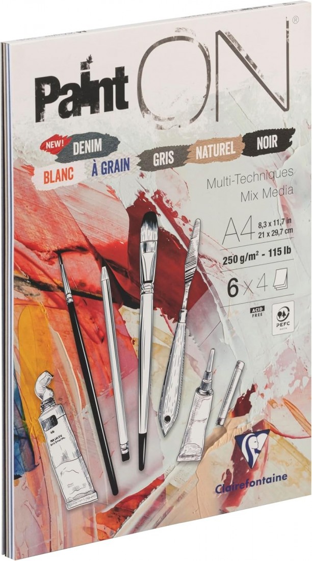 Clairefontaine A4 Paid On mix media 250gr 24sheets (4 colours)   975410