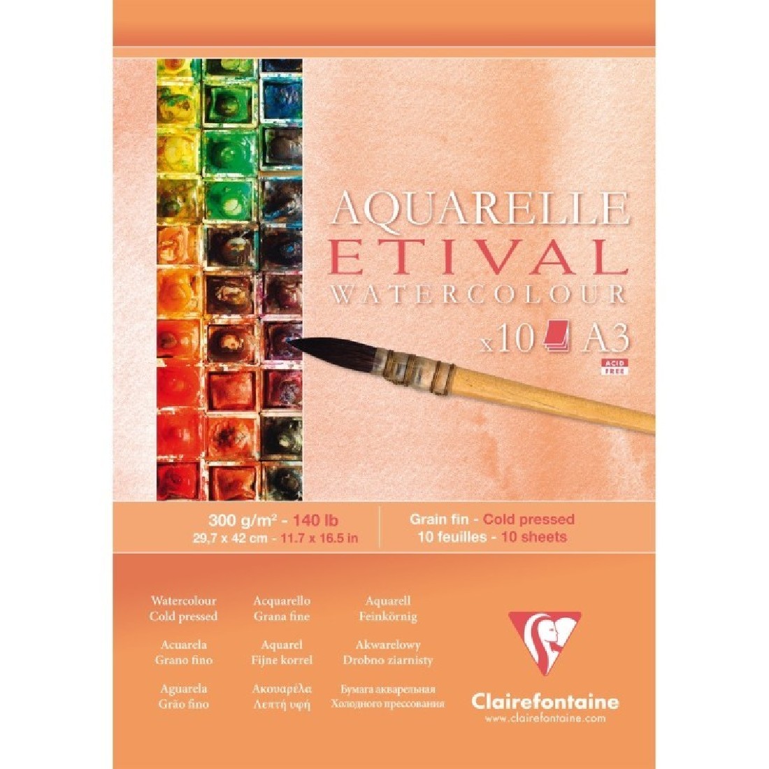 Clairefontaine A3 Etival Aquarelle 300gr 10sheets 96306C