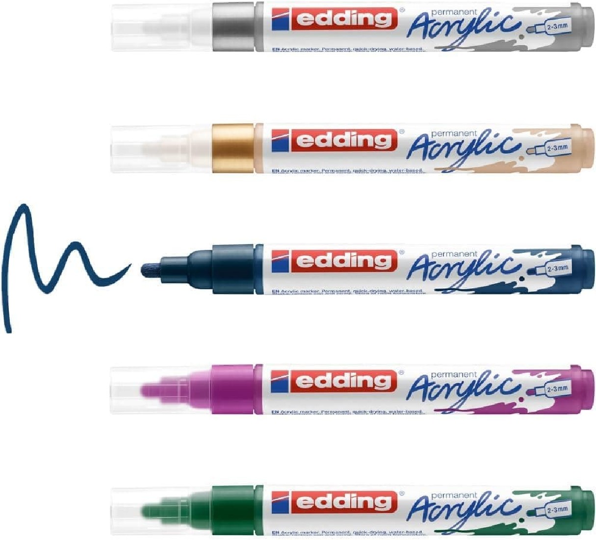 Μαρκαδόροι Ανεξίτηλοι Ακρυλικοί 2-3mm Festive Set 5 Χρωμάτων 5100-999 Edding