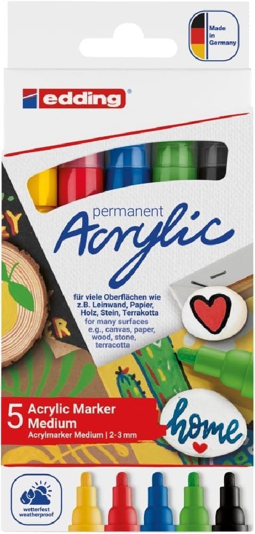 Μαρκαδόροι Ανεξίτηλοι Ακρυλικοί 2-3mm Medium 5 Χρωμάτων 5100-5 Edding