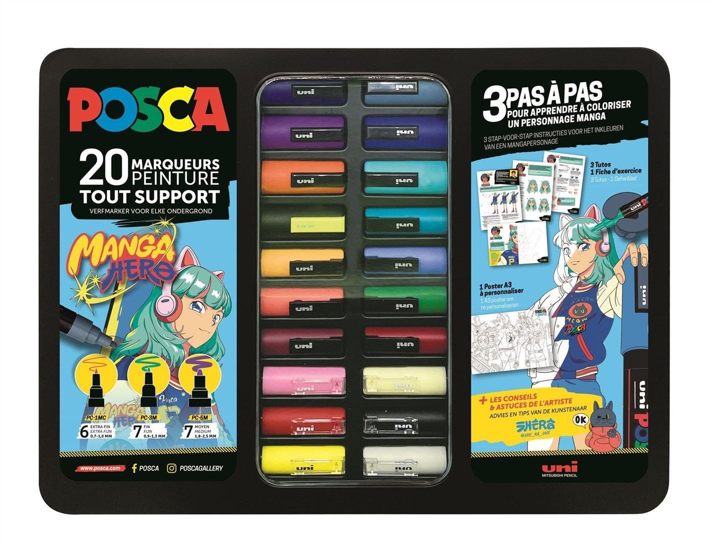 POSCA Markers Metal Box Manga Colours Set of 20 pcs