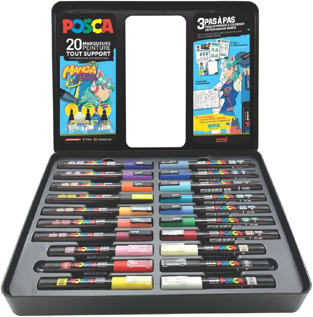 POSCA Markers Metal Box Manga Colours Set of 20 pcs