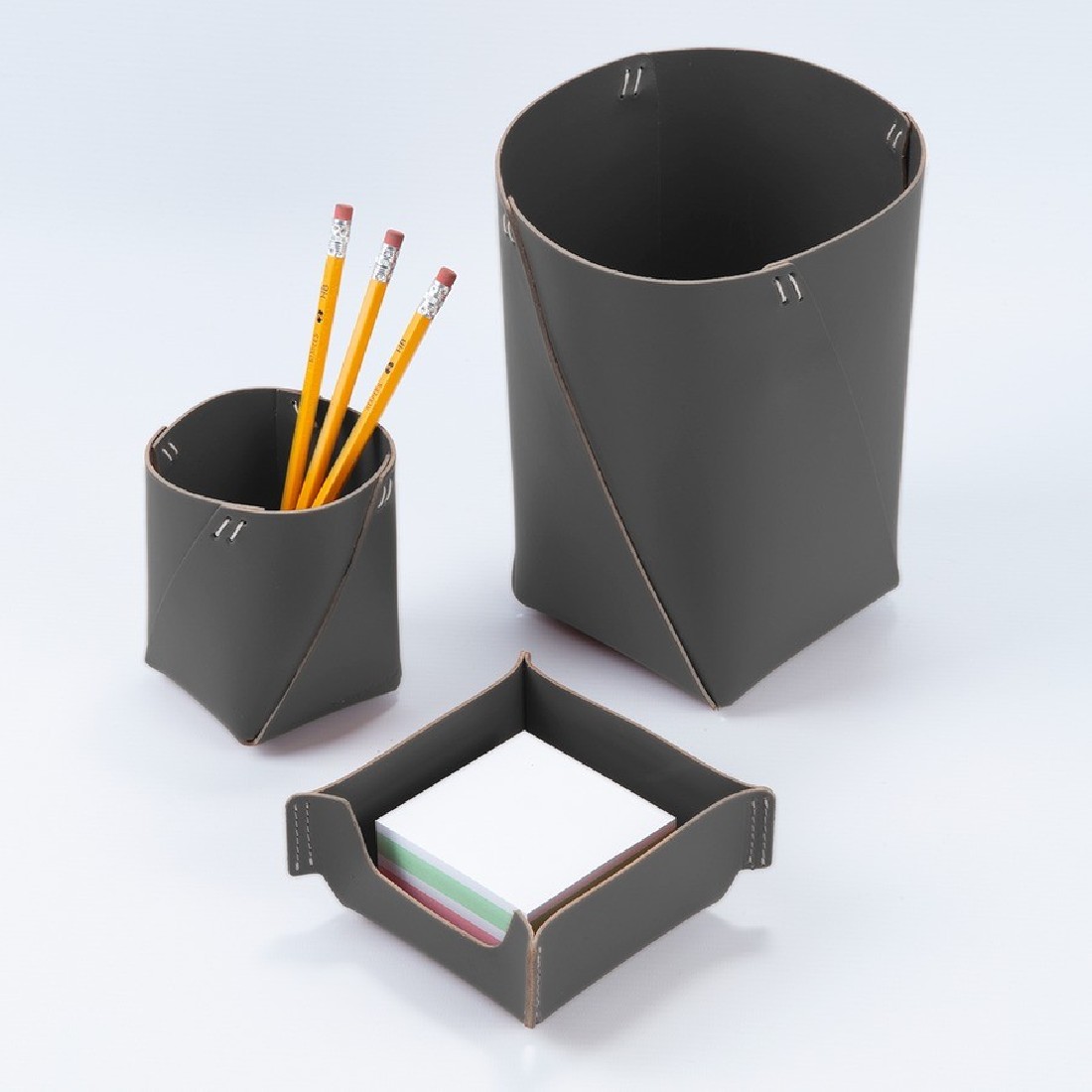 Memo Holder Stackable Grafite recycled leather Vacavaliente