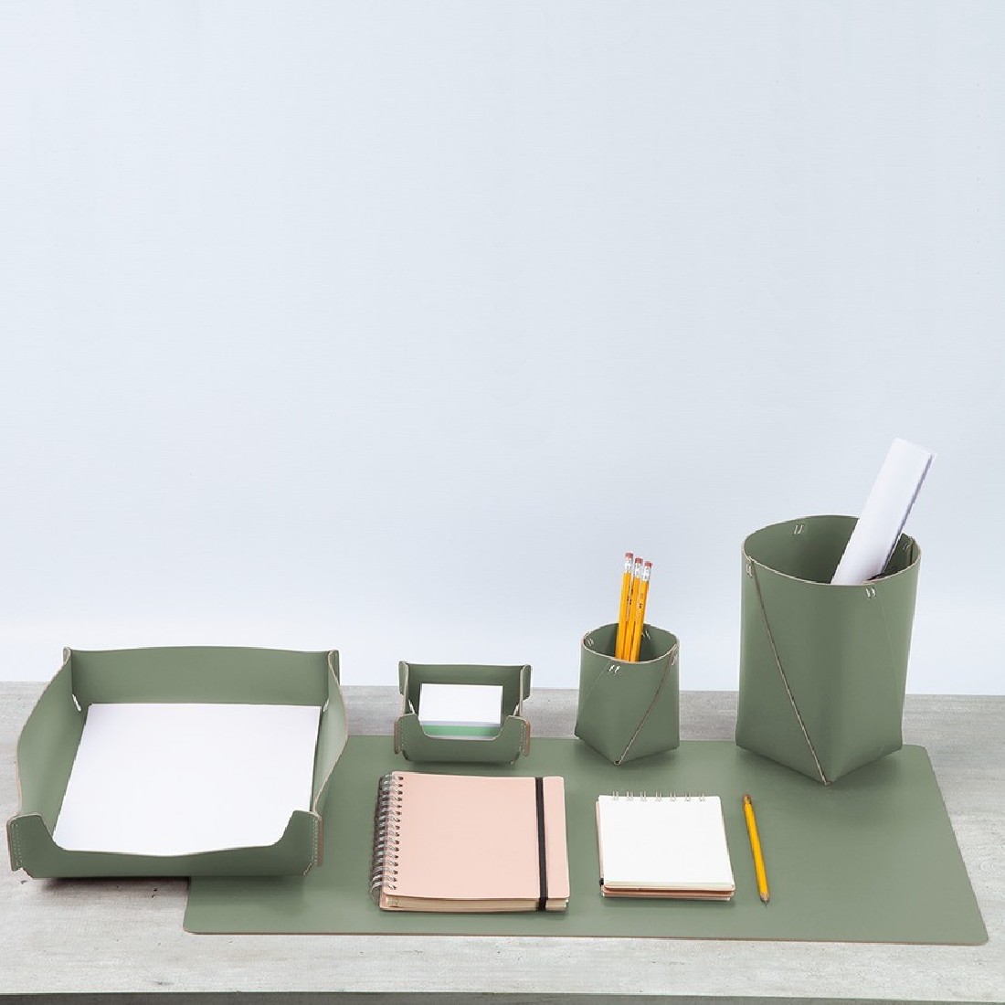 Memo Holder Stackable Olive  recycled leather Vacavaliente