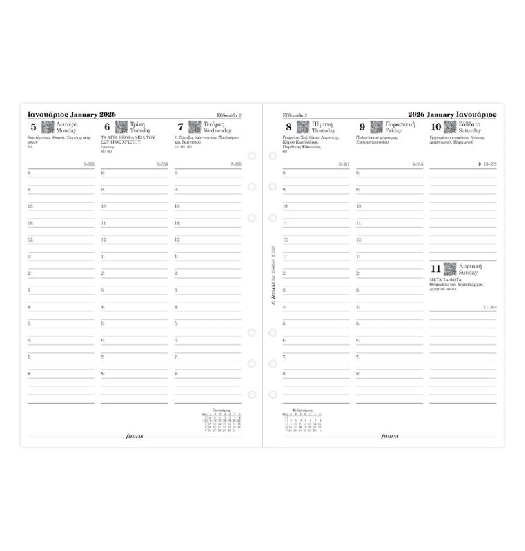 Refill A5 2026 Greek Week on two pages - Ελληνικό 26-68567 Filofax