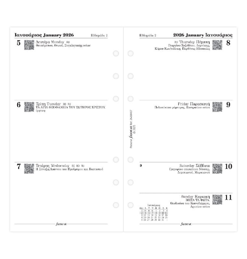 Refill Personal 2026 Greek Week On Two Pages Ελληνικό 26-68467 Filofax