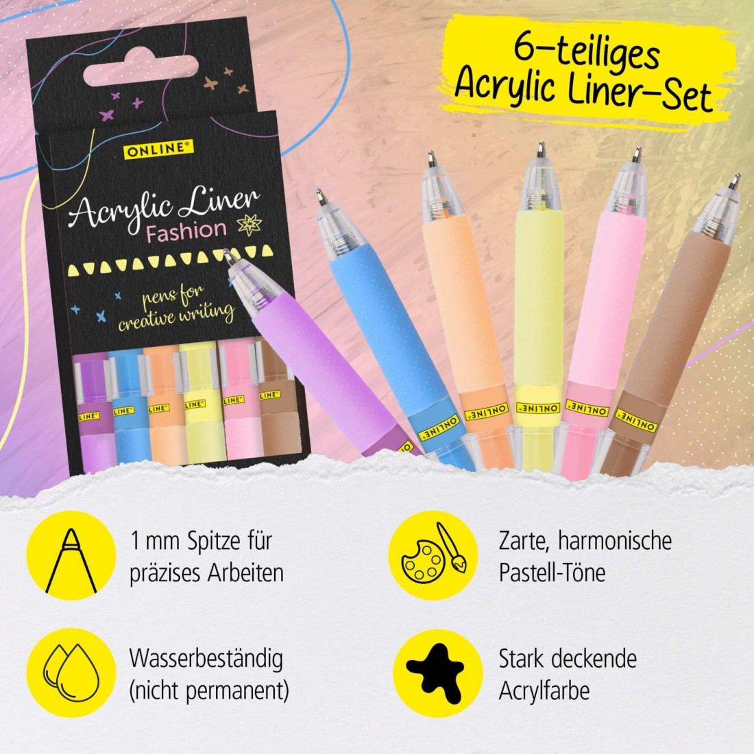 Acrylic Liner Fashion, Pastel Colours, 6 pens 18632/6 Online