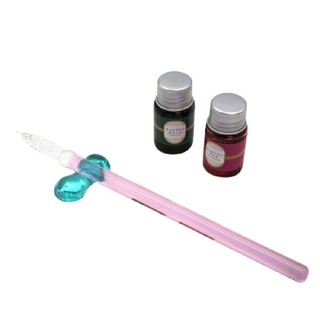 Glass Pen Afternoon Tea. Strawberry Cake, with Pen Tray and 2 bottled inks