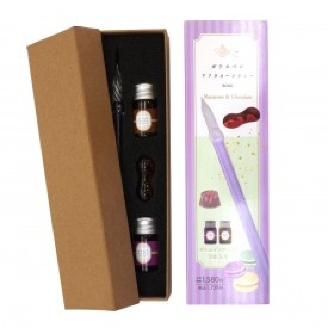 Glass Pen Afternoon Tea, Macarons and chocolate, with Pen Tray and 2 bottled inks