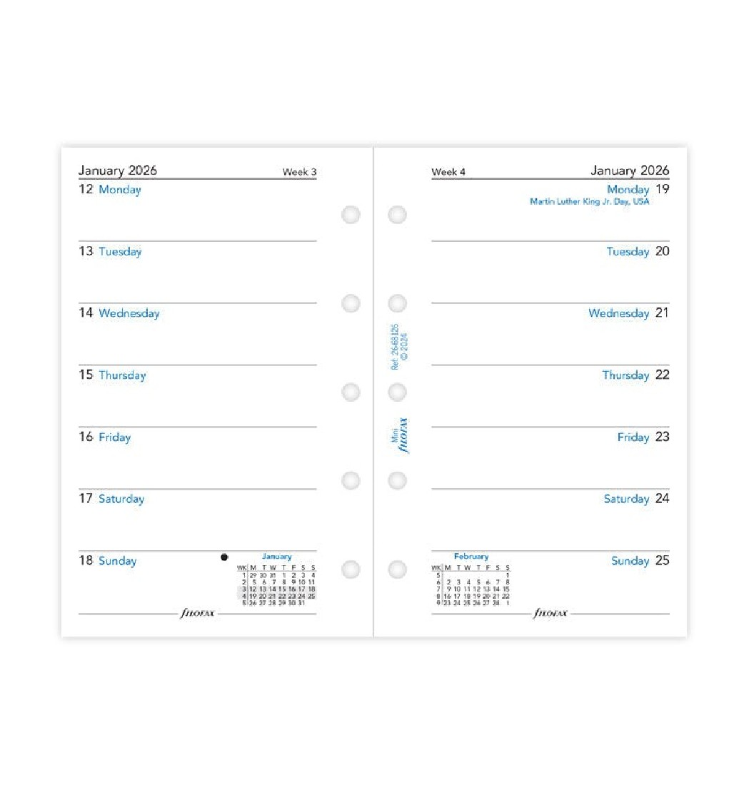 Refill 2026 Mini Week On One Page 26-68126 Filofax