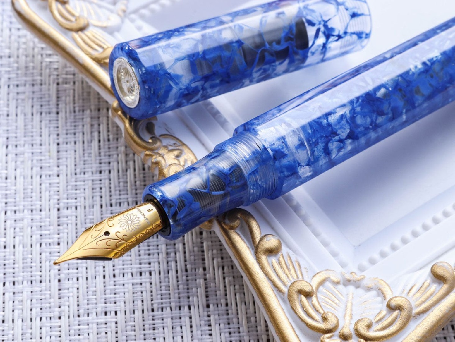 Wancher Kaleido Blue Marbles Fuun Fountain Pen