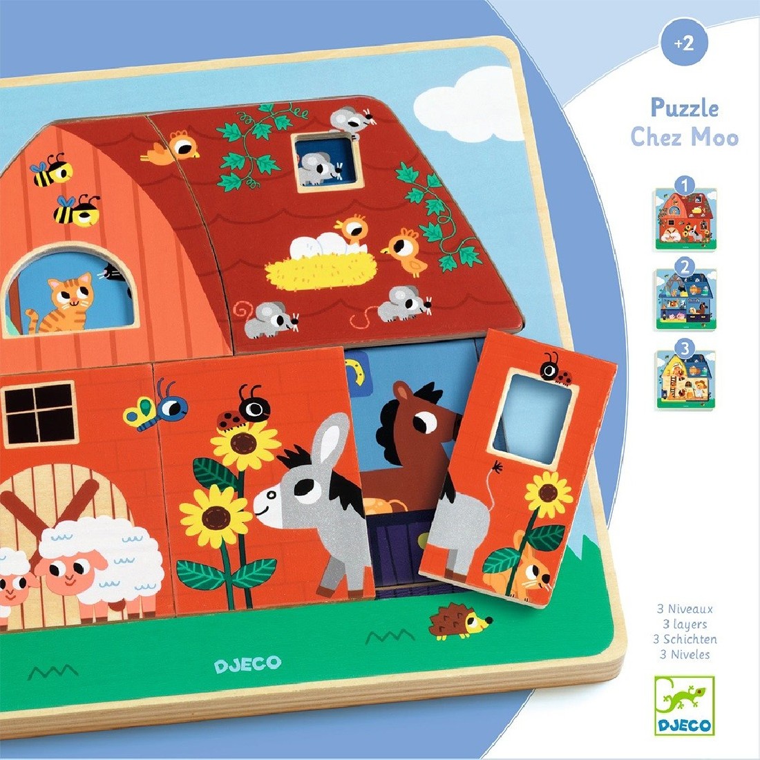 Puzzle ανακάλυψης 3 επίπεδων Η ζωή στον αχυρώνα 01482 Djeco
