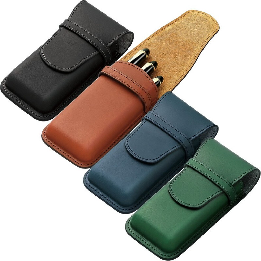 Pilot and Somes leather case for 3 pens, green SLS3-11-GN