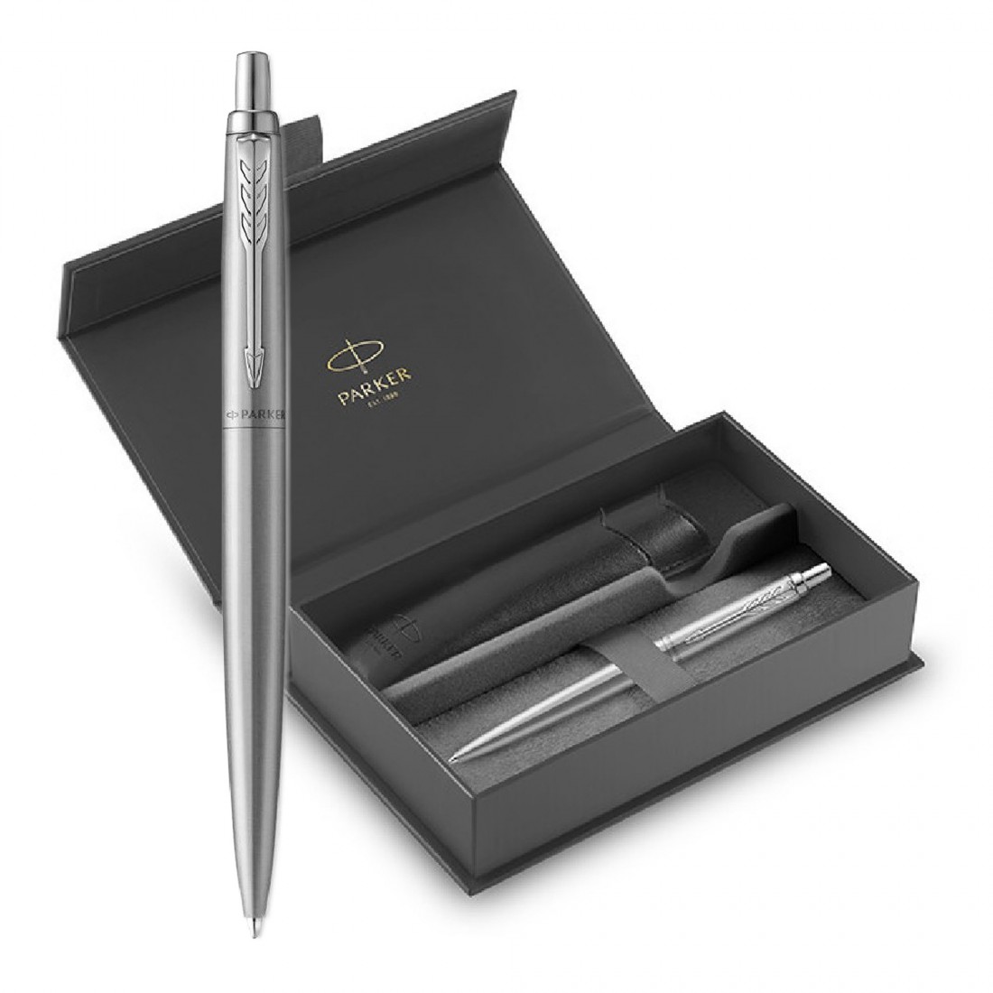 Parker Jotter XL Monochrome stainless steel Ballpen and Black Pouch