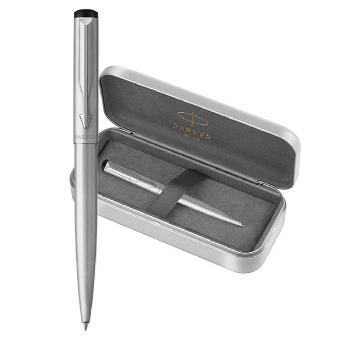 Parker Vector Stainless Steel CT Set  Ballpen and Tin box