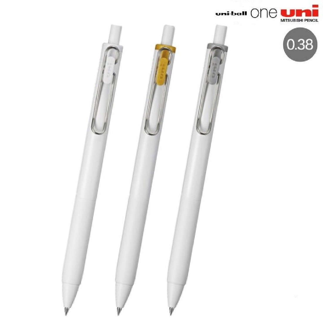 Uni Mitsubishi Gel Ballpoint Pen Uni-ball One 0.38 White, Gold, Silver 3-pack UMN-SC-38 WGS3C
