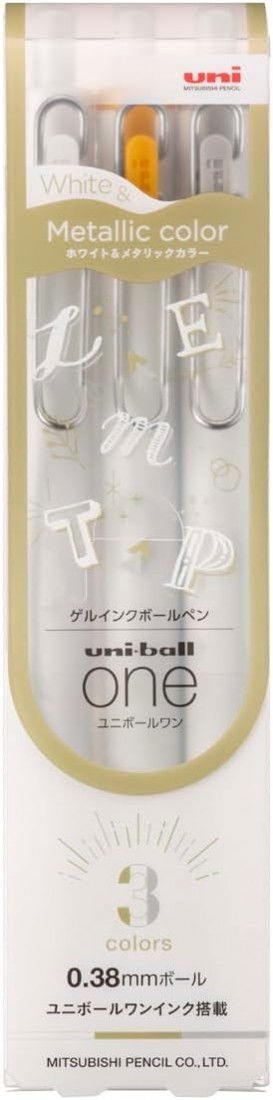 Uni Mitsubishi Gel Ballpoint Pen Uni-ball One 0.38 White, Gold, Silver 3-pack UMN-SC-38 WGS3C