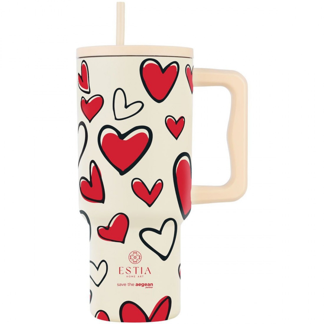 Θερμός Straw Tumbler XL 900ml Red Valentine 37734 Estia Home Art