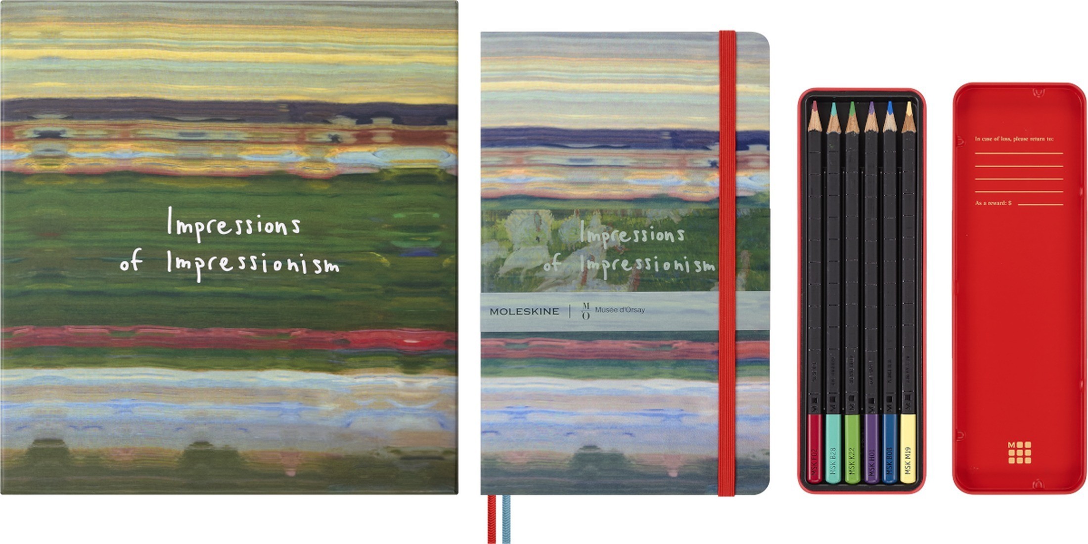 Moleskine Impressions of Impressionism Drawing Gift Box Large, plain, fabric hard cover notebook & 6 watercolour pencils