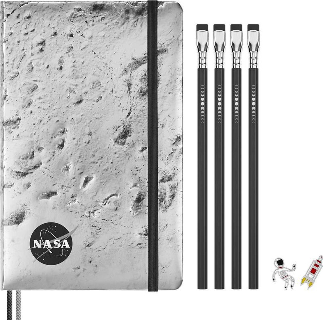 Moleskine NASA-inspired Limited Edition Drawing Gift Box, Hard cover, large, ruled notebook, four Blackwing pencils, and two pins