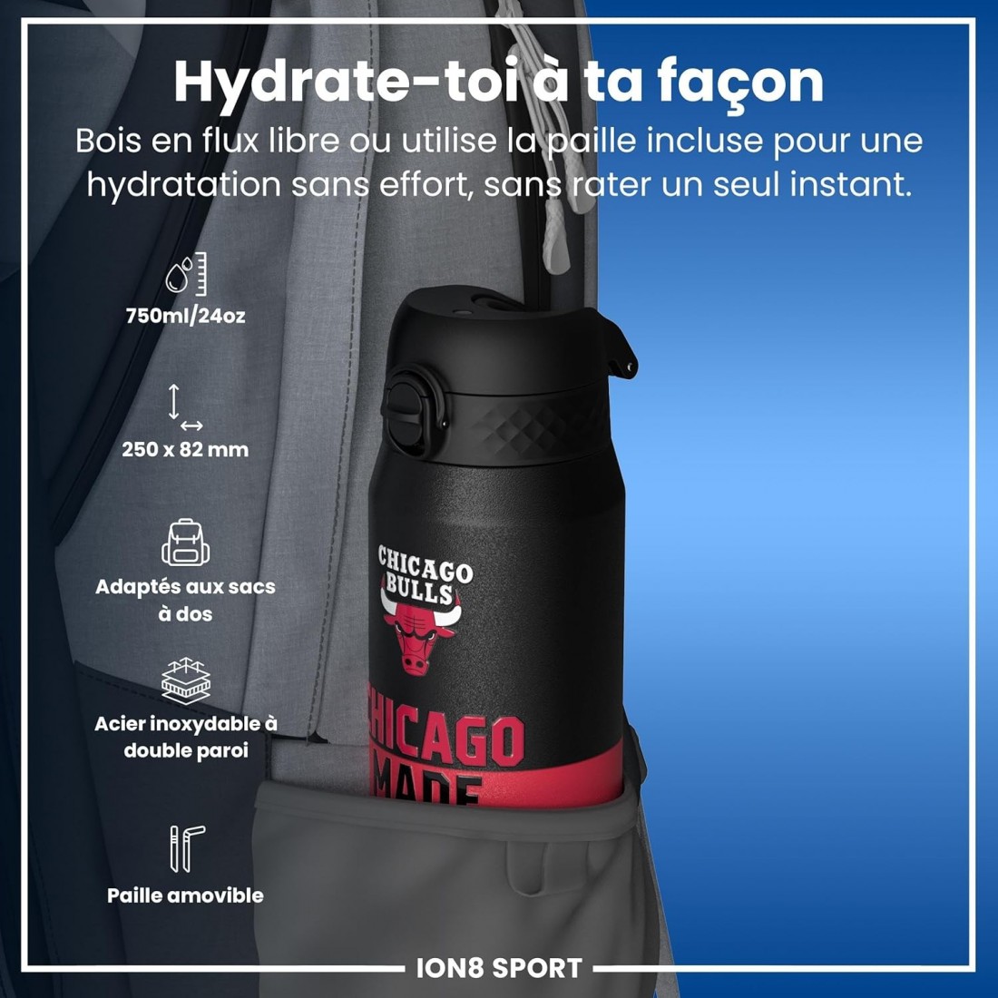 Παγούρι Μεταλλικό θερμός με καλαμάκι 750ml NBA Chicago Bulls Ion8