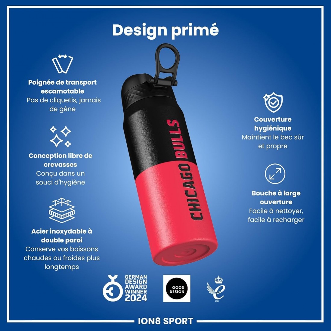 Παγούρι Μεταλλικό θερμός με καλαμάκι 750ml NBA Chicago Bulls Ion8