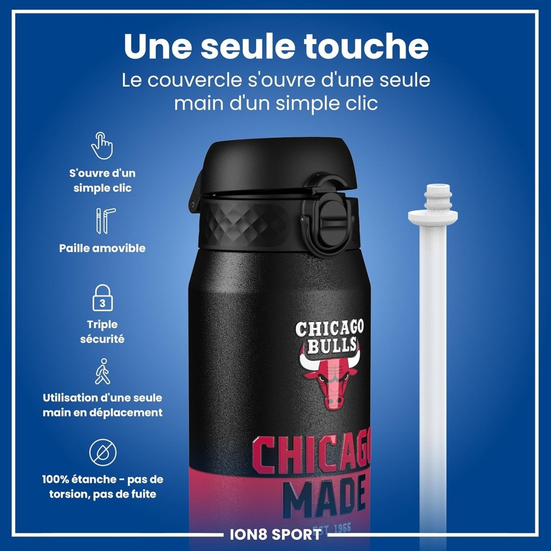 Παγούρι Μεταλλικό θερμός με καλαμάκι 750ml NBA Chicago Bulls Ion8