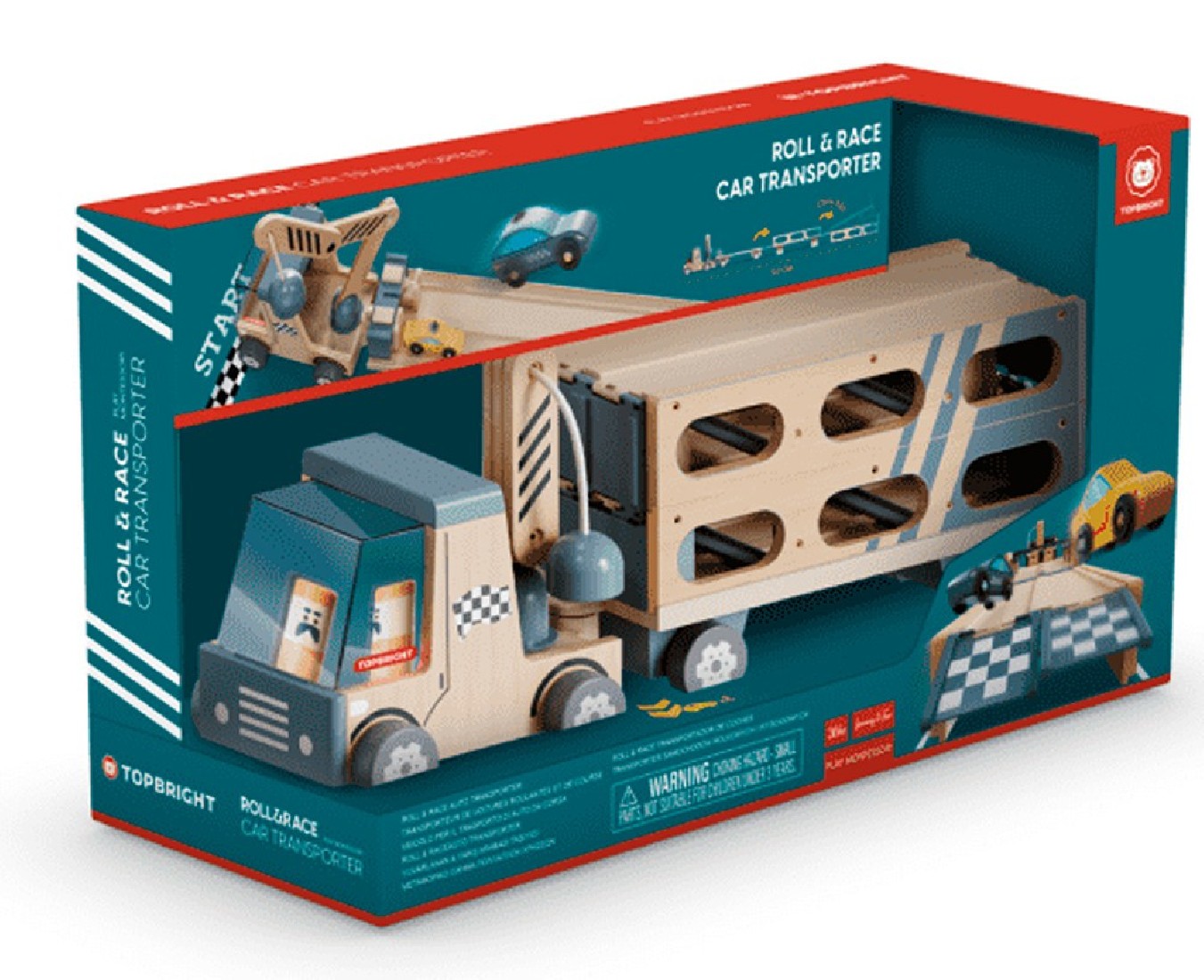 Ξύλινο Φορτηγό Μεταφοράς Αυτοκινήτων – Roll & Race Auto Transporter – 121190 +3 Ετών Top Bright