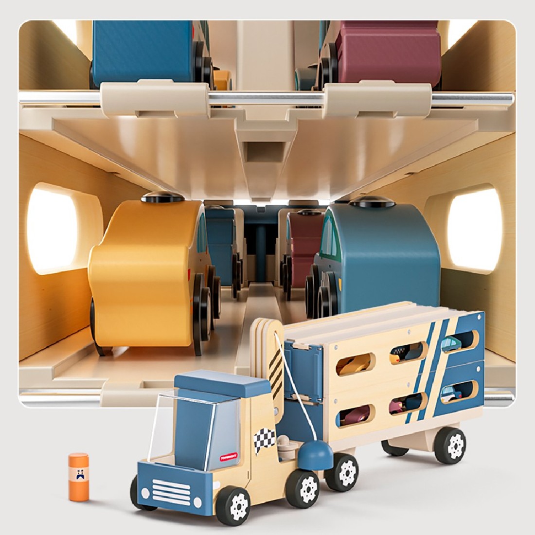 Ξύλινο Φορτηγό Μεταφοράς Αυτοκινήτων – Roll & Race Auto Transporter – 121190 +3 Ετών Top Bright