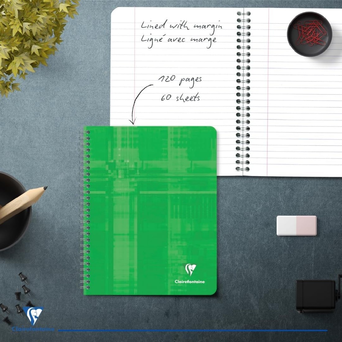 Clairefontaine Rhodia notebook spiral A5 16,5X21cm 120 pages white paper 90gsm ruled with margin 883c